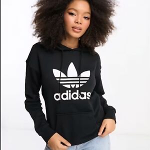 Adidas Women's Black and White Trefoil Hoodie Size XS